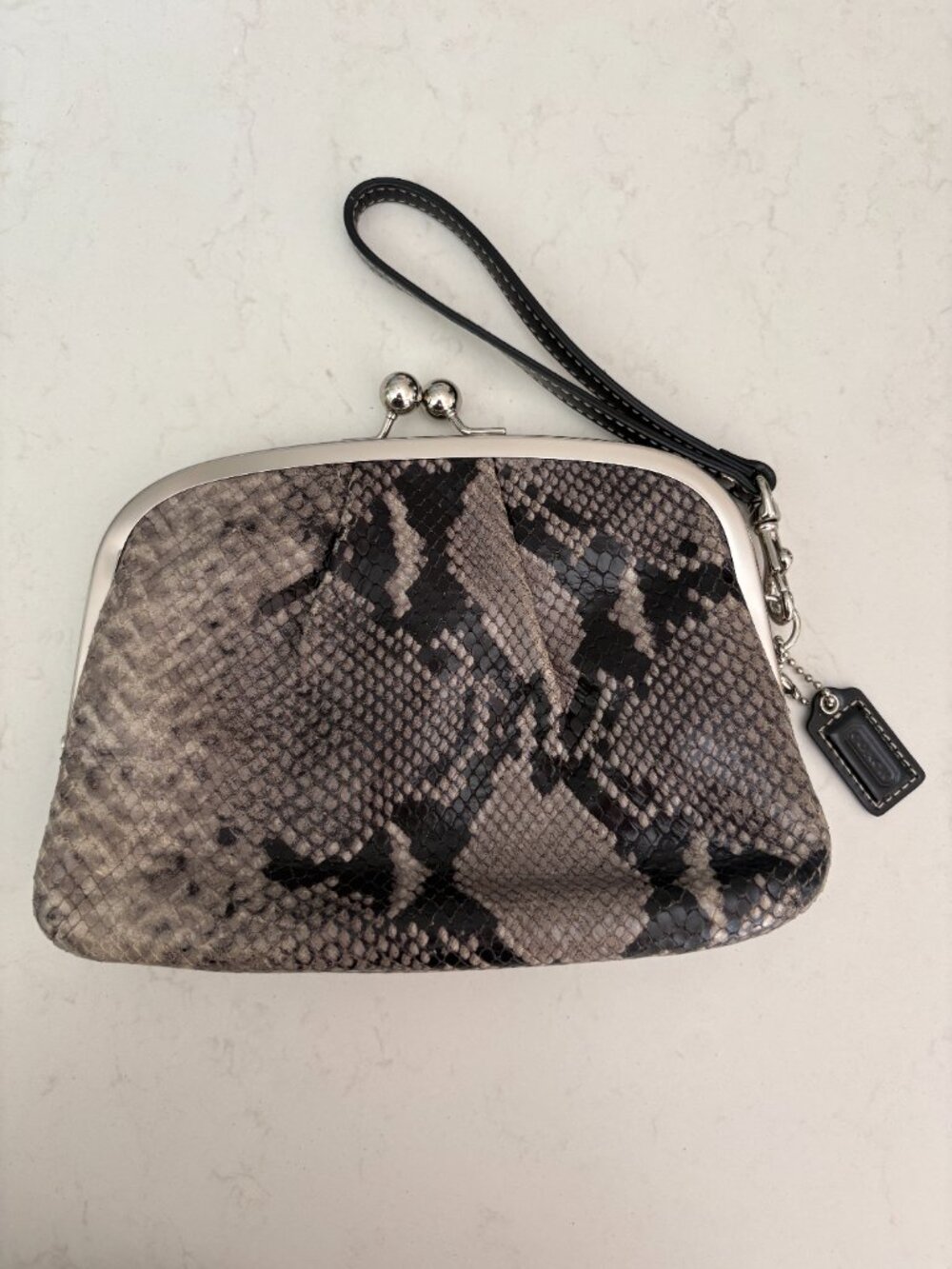 Coach Snakeskin Embossed Kiss Lock Wristlet Clutch Retro Chic Indie Sleaze Party - Picture 2 of 10